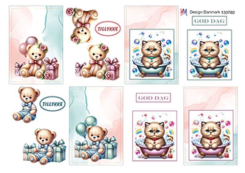3D Små kort med bamser og katte