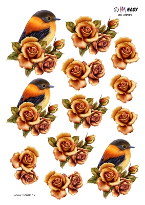  3D fugl ved roser