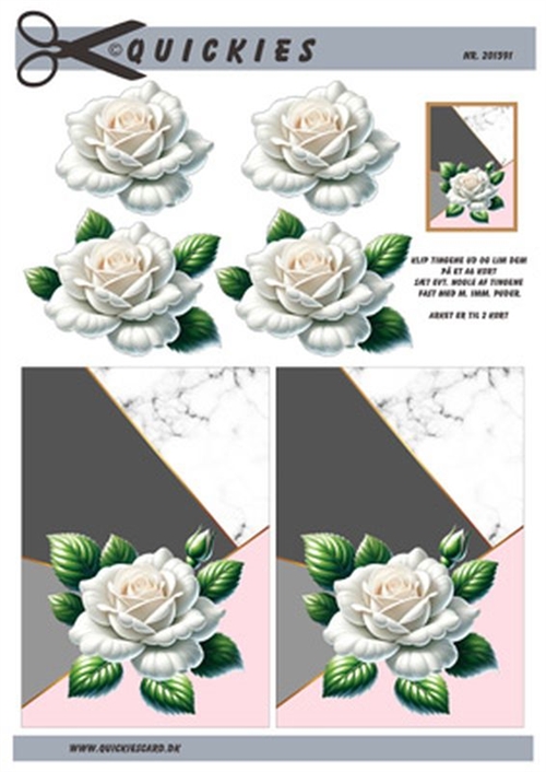 3D Stor hvid rose