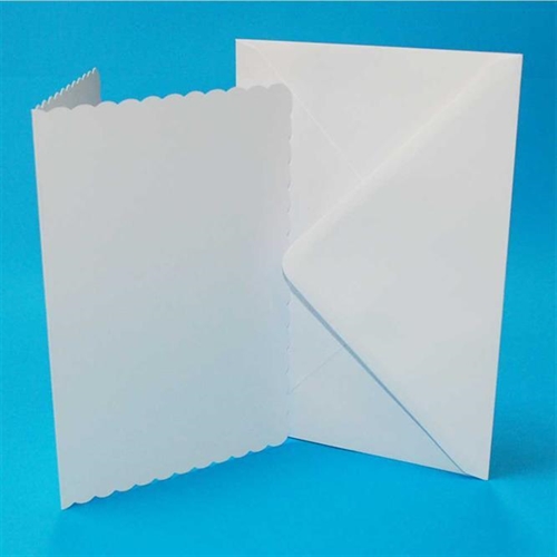 Kort og kuverter Scalloped 50 stk Hvid A6