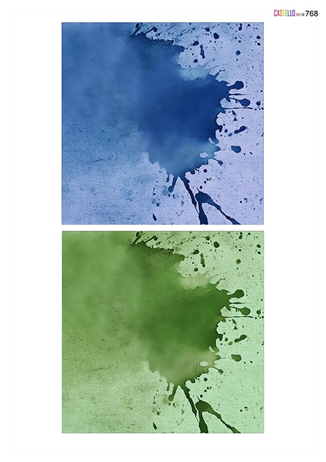 Blå og grønne farveklatter Castello papir