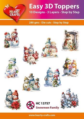 Easy 3D Toppers Snowmen family 10 udstandsede motiver med glimmer