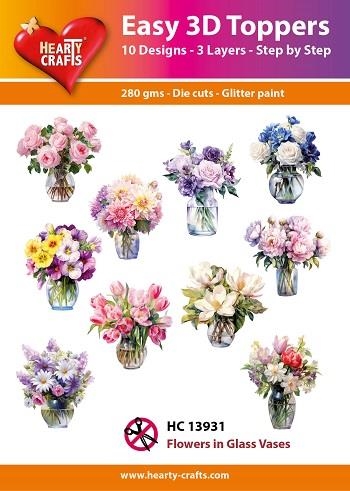  Easy 3D Toppers Flowers in glass vaeses 10 udstandsede motiver med glimmer