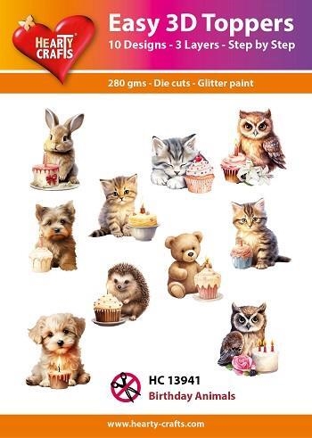 Easy 3D Toppers Birthday Animale 10-udstandsede motiver med glimmer