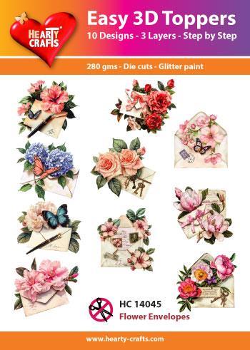 Easy 3D Toppers Flower envelopes 10 udstandsende motier med glimmer
