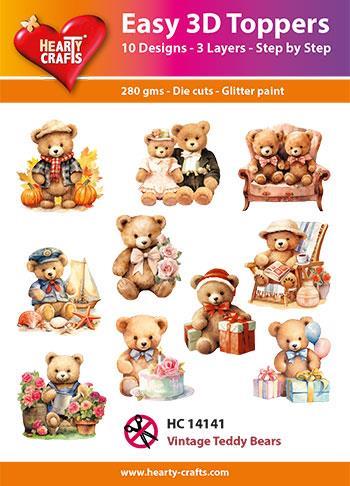 Easy 3D toppers Vintage teddy bears 10 udstandsende motiver med glimmner