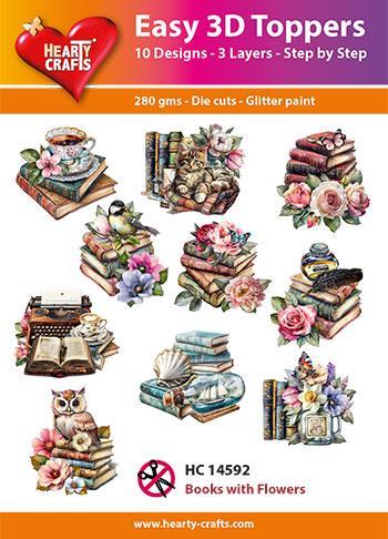 Easy 3D toppers books with flowers 10 udstandsede motiver med glimmer
