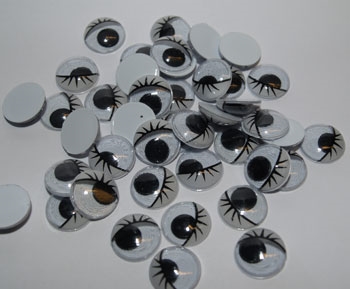 Rulleøjne med vipper og hvide øjenlåg 15 mm Ikke selvklæbende