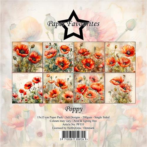 Paper Favourites Poppy 3x8design 15x15cm 200g