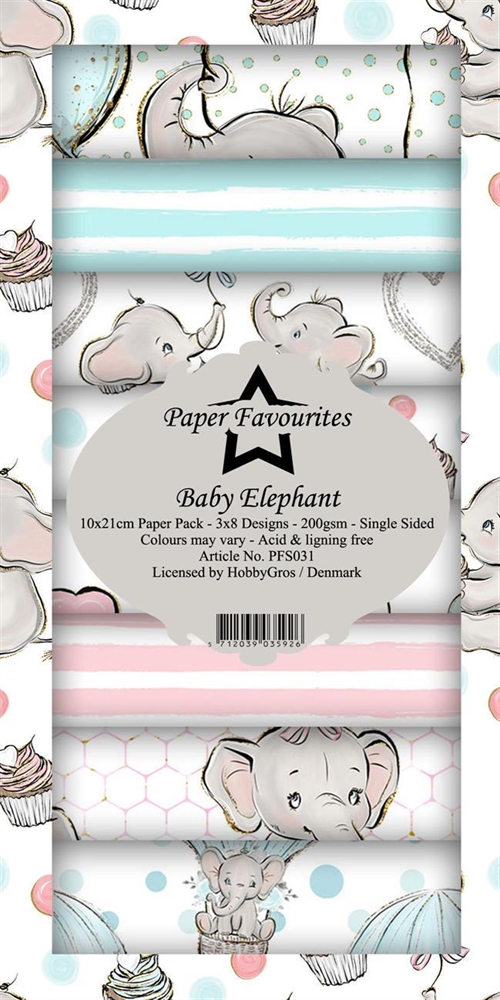 Paper Favourites slim card Baby Elephant 10x21cm 3x8 dsign 200g