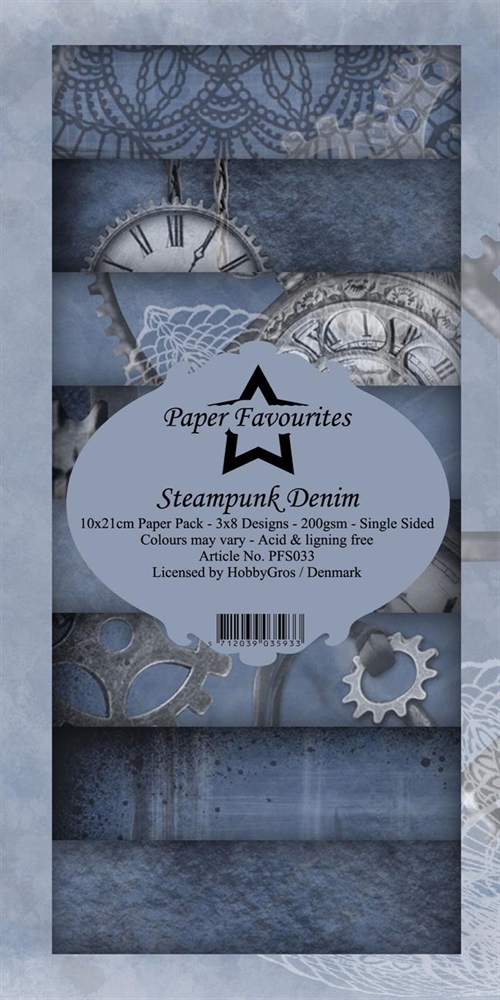 Paper Favourites slim card Steampunk Denim 10x21cm 3x8 design 200g